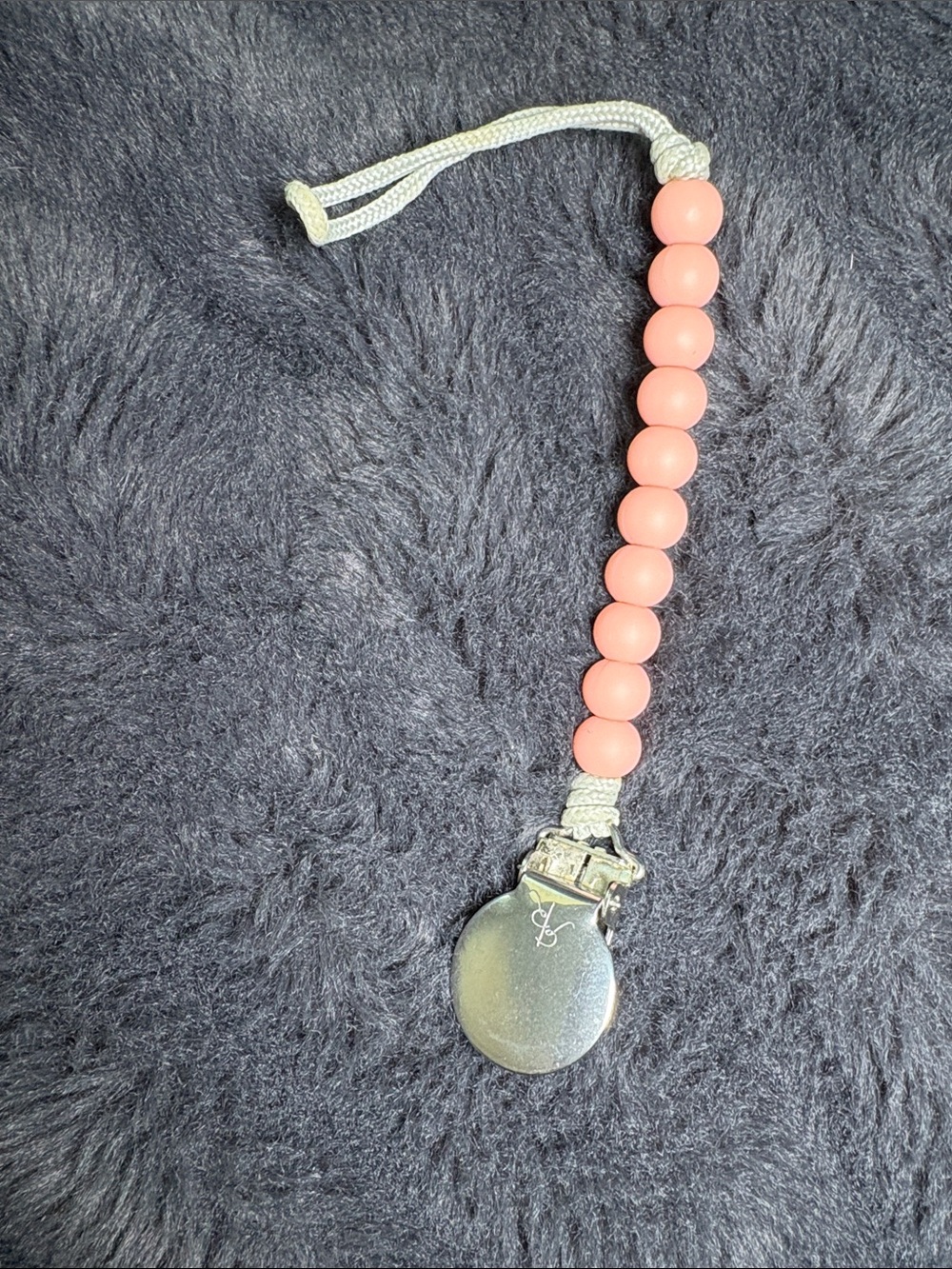 Pink Beaded Pacifier/Key Holder with Silver Clip